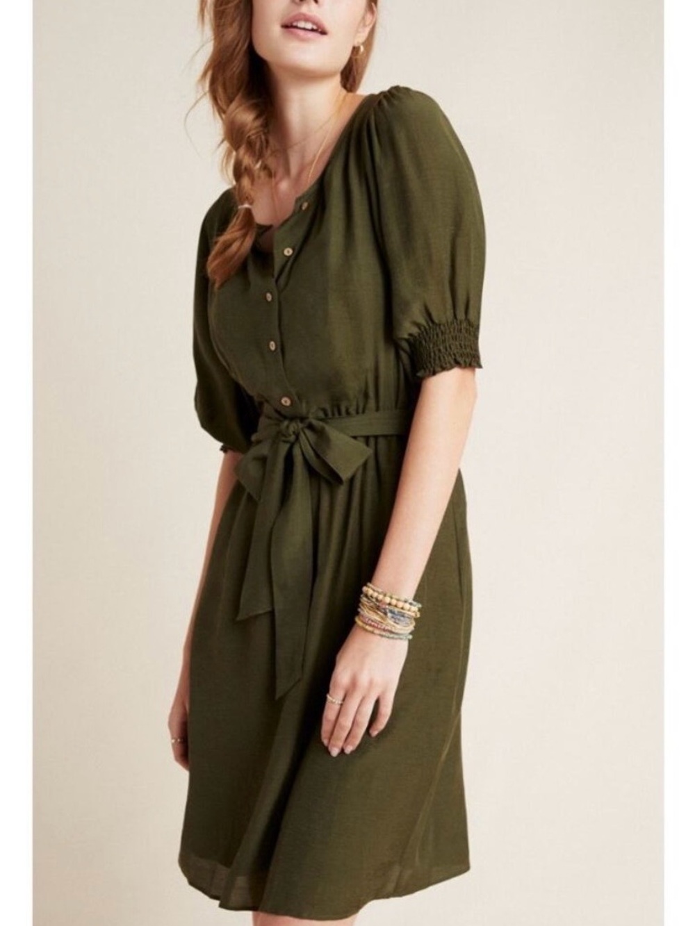 Anthropologie Olive Tie-Waist Midi Dress